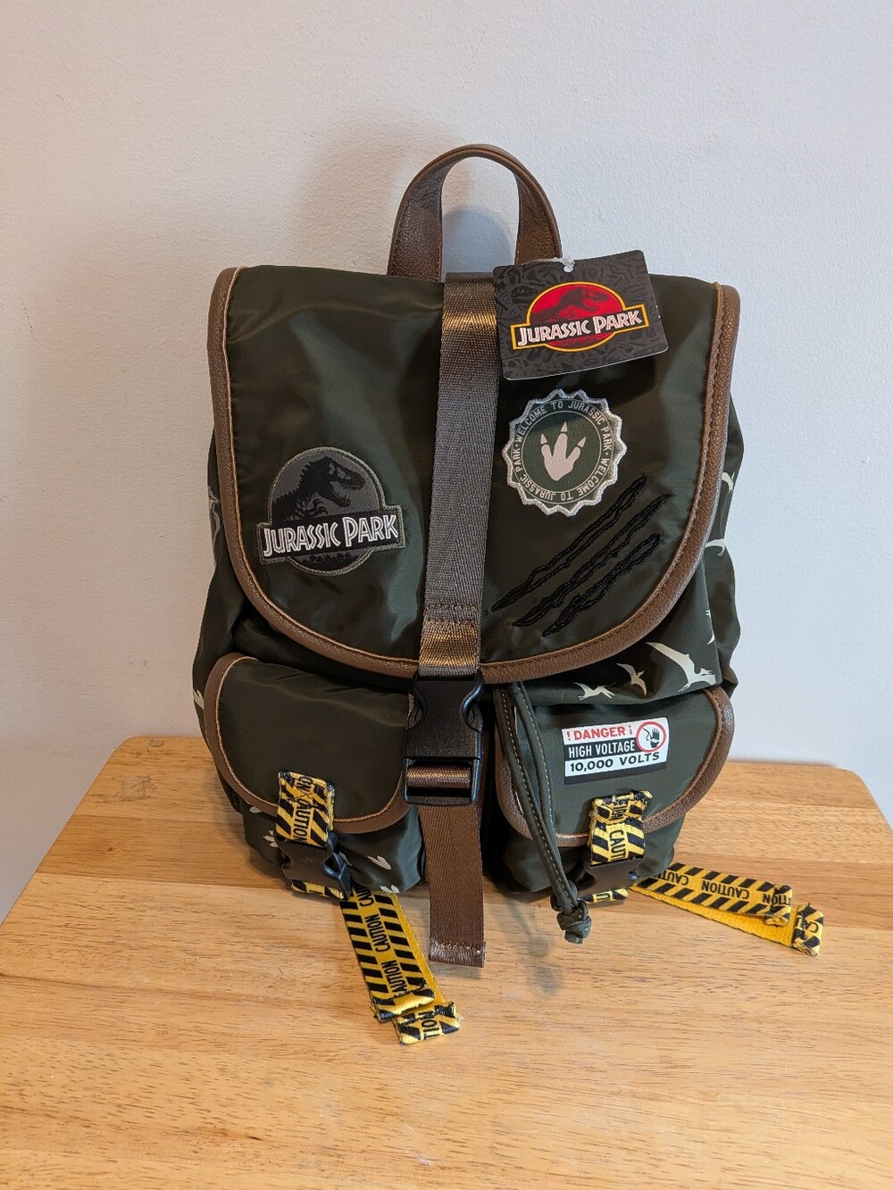 Jurassic Park Olive Green Men's Backpack with Patch Details